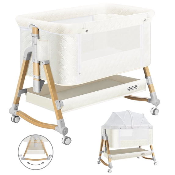 HARPPA Baby Bassinet Bedside Sleeper - 3-in-1 Cradle for Newborns, with Storage & Wheels, White