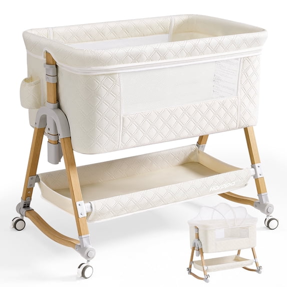 HARPPA Baby Bassinet Bedside Sleeper, 3-in-1 Cradle for Newborns with Storage & Wheels, White