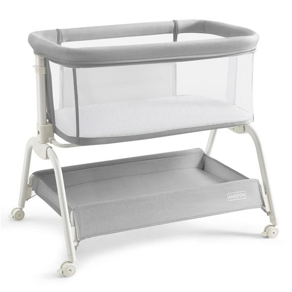 HARPPA Baby Bassinet Bedside Sleeper, 6 Height Adjustable Baby Bassinet for Infants, Grey