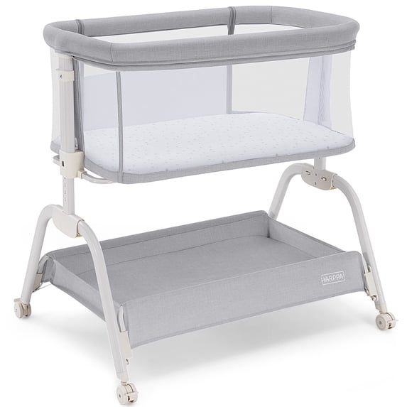HARPPA Baby Bassinet Bedside Sleeper, 6 Height Adjustable Baby Bassinet for Infants, Grey