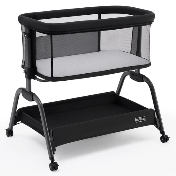 HARPPA Bassinet Bedside Sleeper, Bedside Bassinet with Storage & Wheels for Infants, Black