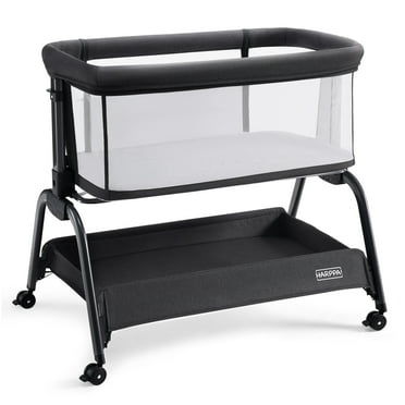 HARPPA Bassinet Bedside Sleeper, Bedside Bassinet with Storage & Wheels for Infants, Black