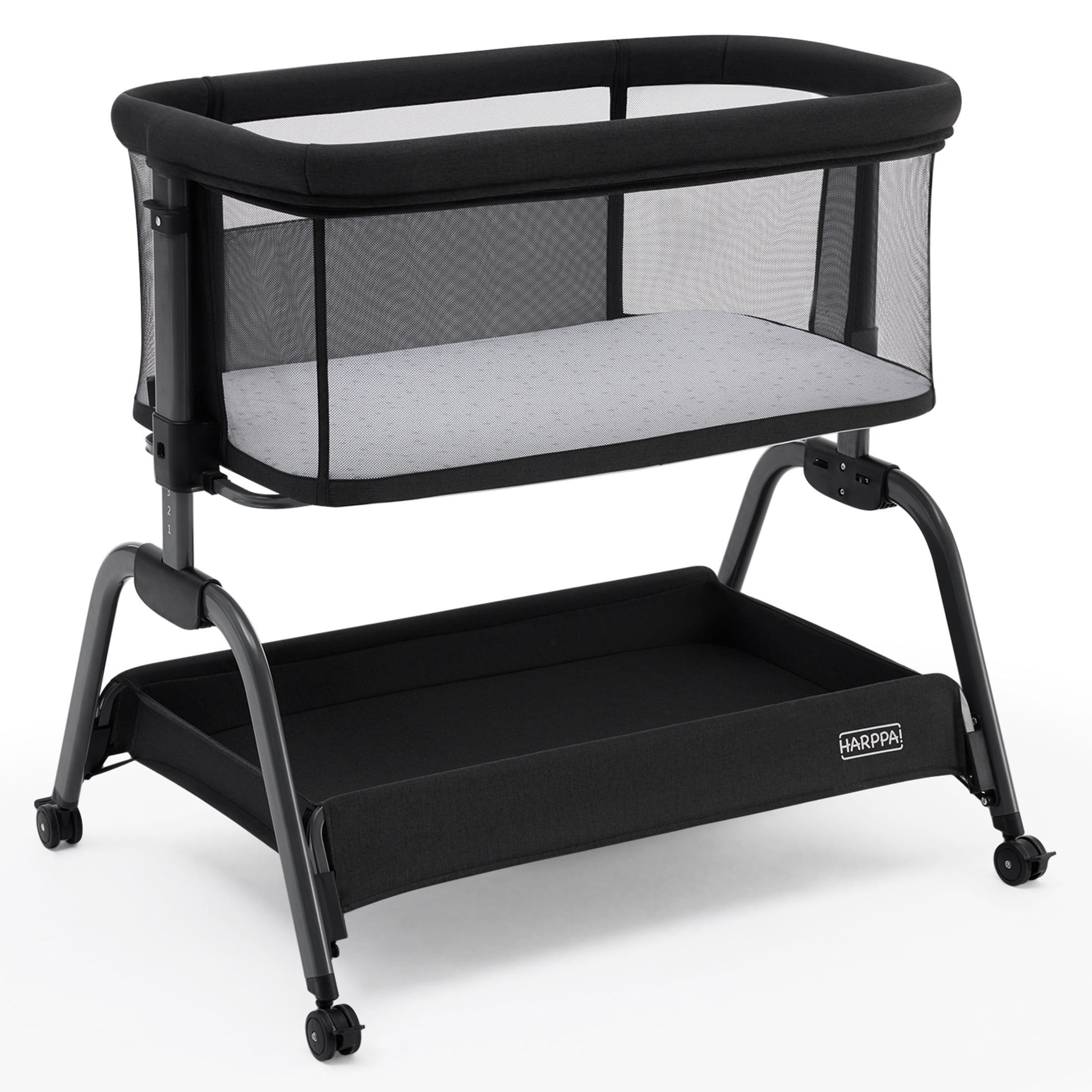 Walmart Black Friday Deals 2025 - HARPPA Bassinet Bedside Sleeper, Adjustable Height, 360?° Mesh, Wheels, Storage, Black