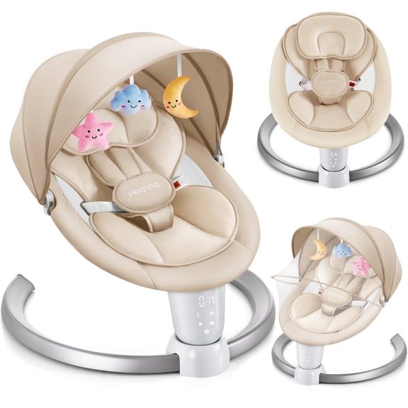 HARPPA Electric Baby Swing, Infant Swing with Remote Control, 5 Sway Speeds, Khaki