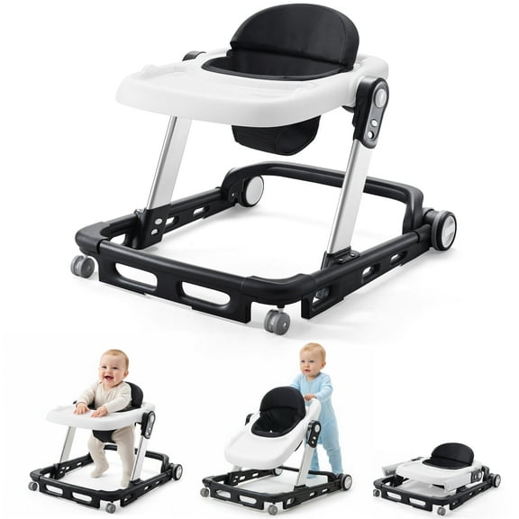 HARPPA  Baby Walker for Babies 6-18 Months, Anti-Rollover, Seat and Height Adjustable, Black