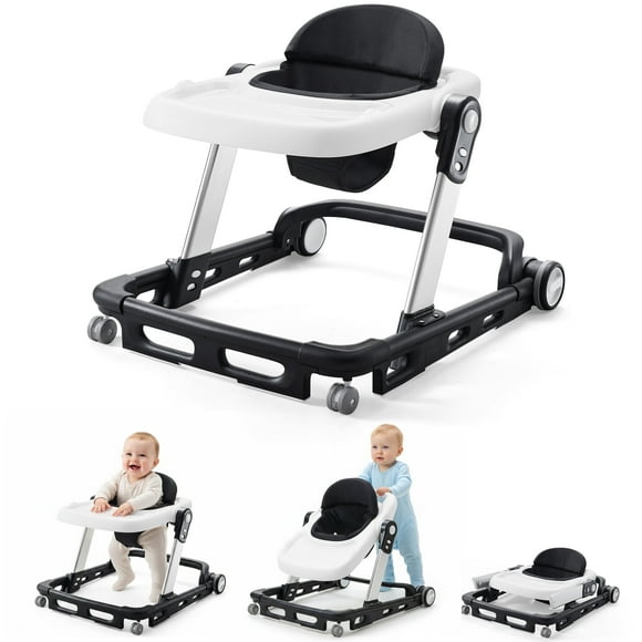 HARPPA Baby Walker for Babies 6-18 Months, Anti-Rollover, Seat and Height Adjustable, Black