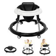 HARPPA Foldable Baby Walker for Babies 6-24 Months, Anti-Rollover, Seat and Height Adjustable, Black