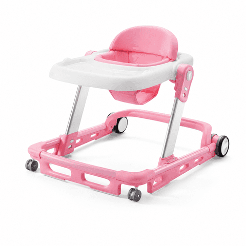 HARPPA Baby Walker for Babies 6-18 Months, Anti-Rollover, Seat and Height Adjustable, Pink