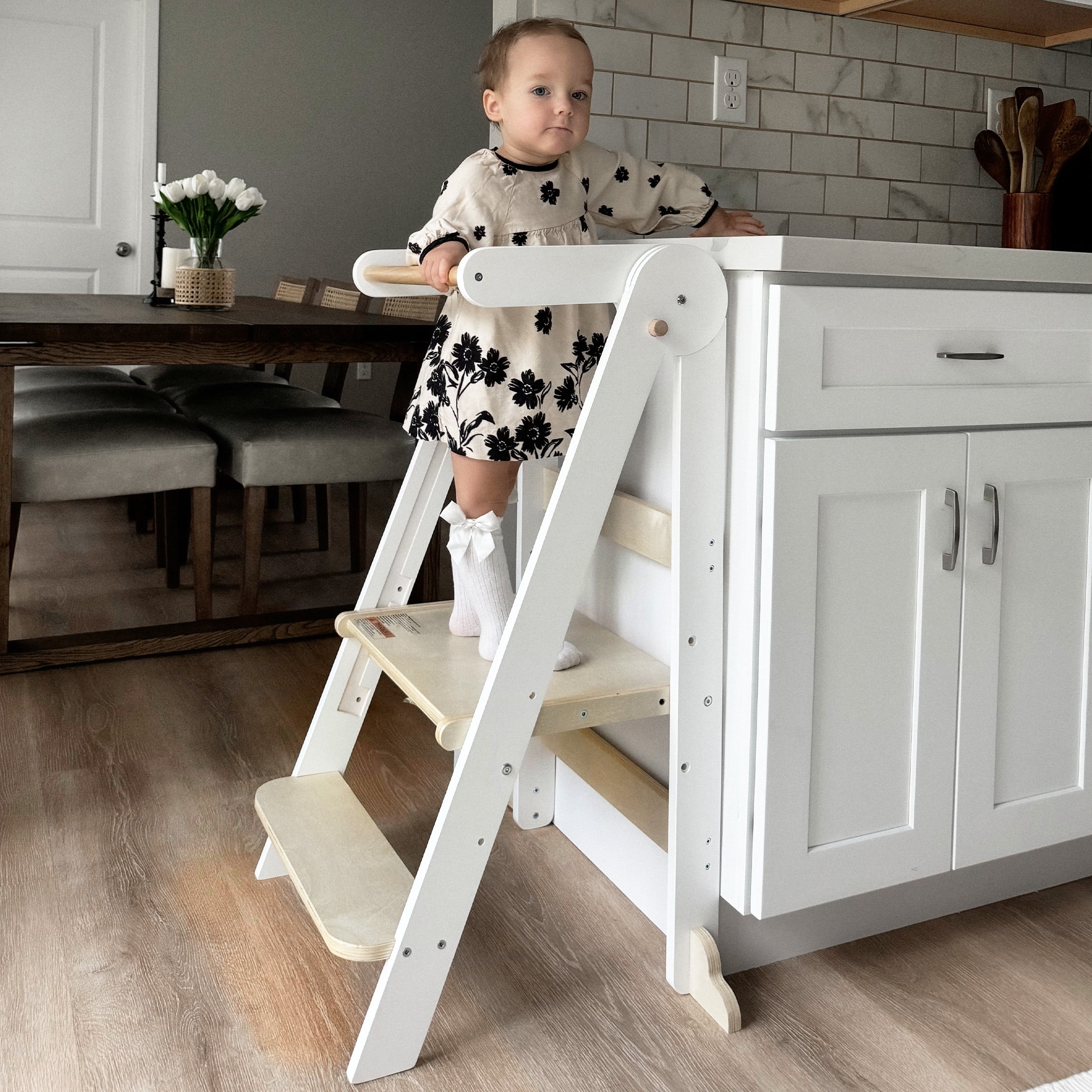 HARPPA Small Wooden Folding Safety Step Stool for Kids Aged 1 6 Adjustable Height Toddler Kitchen Tower Black Walmart