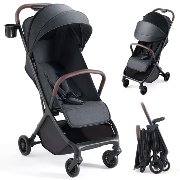 HARPPA One-Hand Fold Baby Stroller for Toddlers with Cup Holder, Black