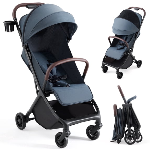 HARPPA Lightweight Baby Stroller for Toddlers, One-Hand Fold & Self-Standing, 15.4 lbs, Soft Blue