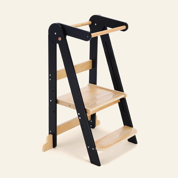 HARPPA Foldable Toddler Kitchen Tower, Standing Tower for Kids Age 1.5-6 Years, Black