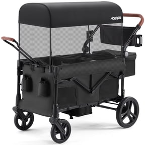 HARPPA Foldable Wagon Stroller for 2 Toddlers with Pull & Push Handle, Canopy, 32.9lbs, Black