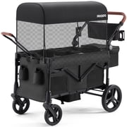 HARPPA Foldable Wagon Stroller for 2 Toddlers with Pull & Push Handle, Canopy, 32.9lbs, Black