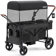 HARPPA Foldable Wagon Stroller for 2 Toddlers with Pull & Push Handle, Canopy, 32.9lbs, Black