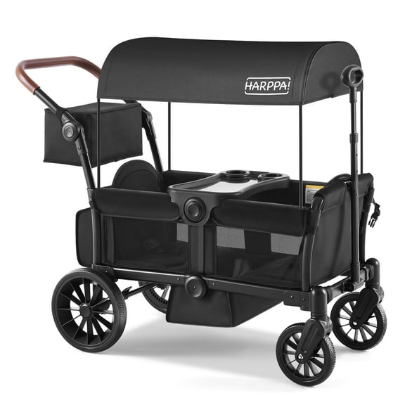 HARPPA Foldable Wagon Stroller for 2 Toddlers with Pull & Push Handle, Canopy, 32.9lbs, Black