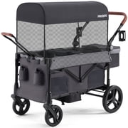 HARPPA Foldable Wagon Stroller for 2 Toddlers with Pull & Push Handle, Canopy, 32.9lbs,Gray