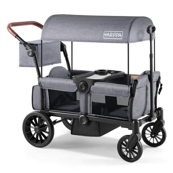 HARPPA Foldable Wagon Stroller for 2 Toddlers with Pull & Push Handle, Canopy, 32.9lbs, Gray