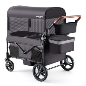 HARPPA Foldable Wagon Stroller for 4 Kids with 5-Point Harness,Canopy,Gray