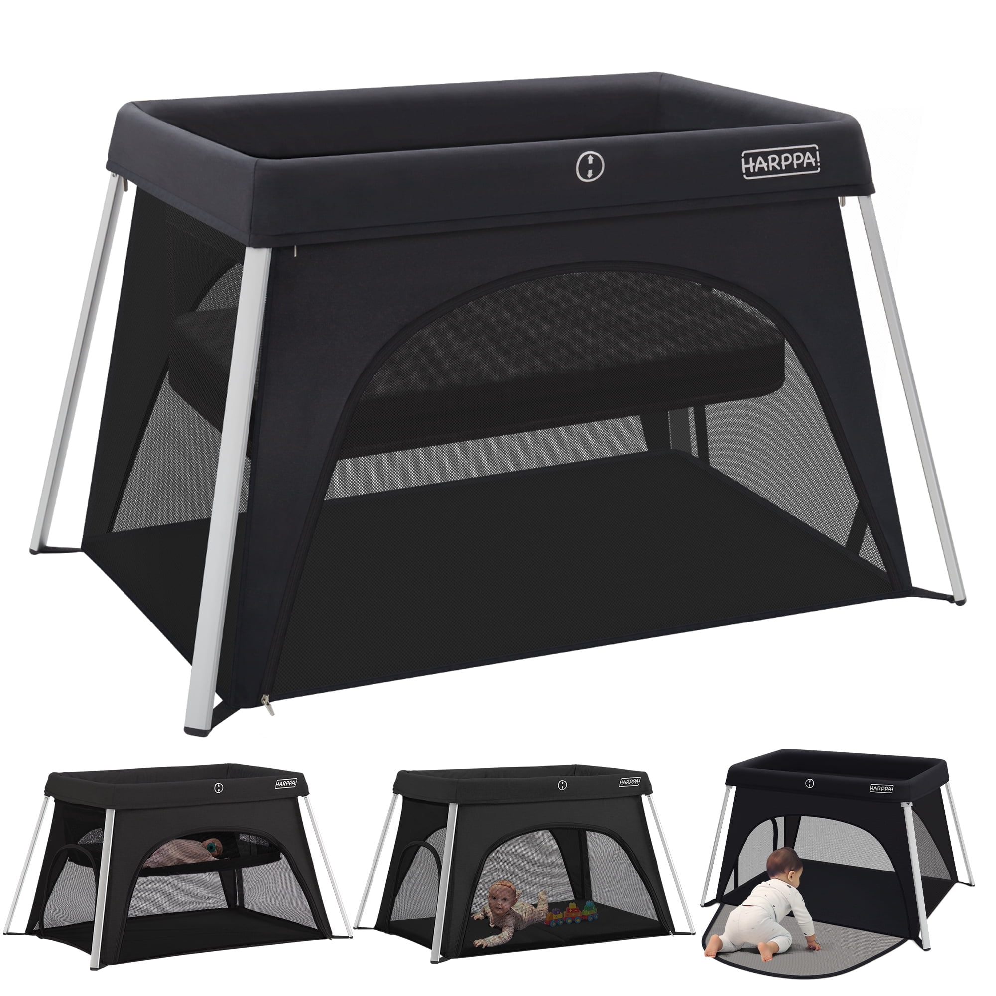 Walmart Saving of  HARPPA Portable Travel Crib with Mattress, Foldable Playard for Baby and Toddler, 11lbs, Black