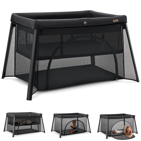 HARPPA Portable Travel Crib with Mattress, Foldable Playard for Baby and Toddler, 11lbs, Black