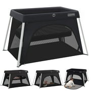 HARPPA Portable Travel Crib with Mattress, Foldable Playard for Baby and Toddler, 11lbs, Black