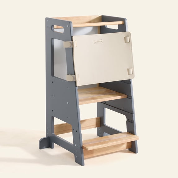 HARPPA Toddler Tower with Adjustable Height and Anti-Slip Protection, Kids Standing Tower with Safety Rail, Nordi Kids Kitchen Tower with Chalkboard, Gray