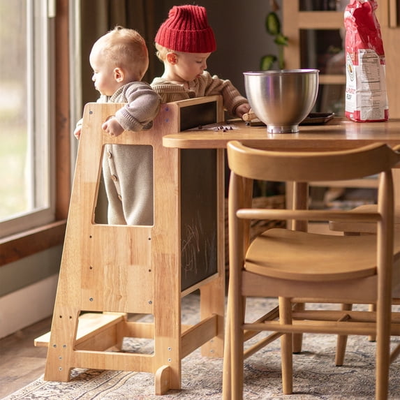 HARPPA Toddler Tower with Adjustable Height and Anti-Slip Protection, Kids Standing Tower with Safety Rail, Nordi Kids Kitchen Tower with Chalkboard, Natural