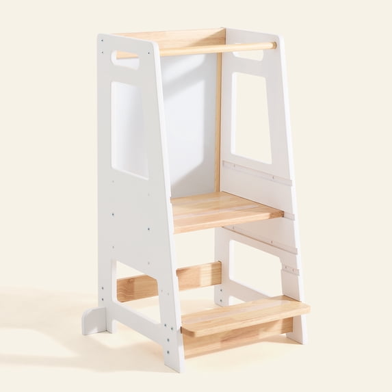 HARPPA Toddler Tower with Adjustable Height and Anti-Slip Protection, Kids Standing Tower with Safety Rail, Nordi Kids Kitchen Tower with Chalkboard, White