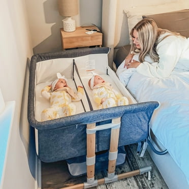 HARPPA Twin Bassinet fot Infant, Bedside Crib for 2 Babies, Height Adjustable, Unisex, Gray