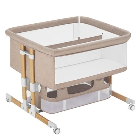 HARPPA Twin Bassinet Fot Infant, Bedside Crib for 2 Babies, Height Adjustable, Unisex, Khaki