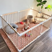 HARPPA Wooden Baby Gate Playpen, Large Play Yard Fence for Toddlers, Adjustable Shape, 56" x 56" x 24"
