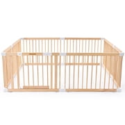 HARPPA Wooden Baby Playpen with Gate, Adjustable Panel Play Yard Fence for Toddlers, Greenguard gold certified,61" x 73" x 24"