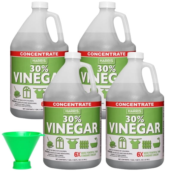 HARRIS 30% Vinegar, Extra Strength with Funnel Included, Gallon 4-Pack