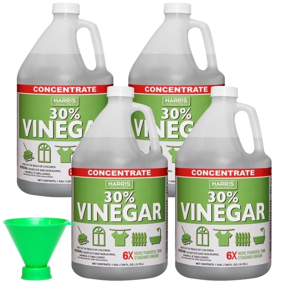 HARRIS 30% Vinegar, Extra Strength with Funnel Included, Gallon 4-Pack