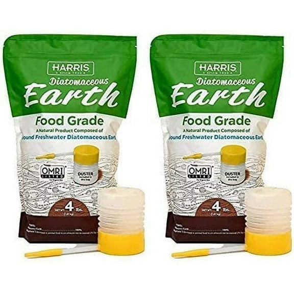 HARRIS Diatom Diatomaceous Earth Food Grade, 4lb w/Free Duster Orinal Vesion (02 Pack)