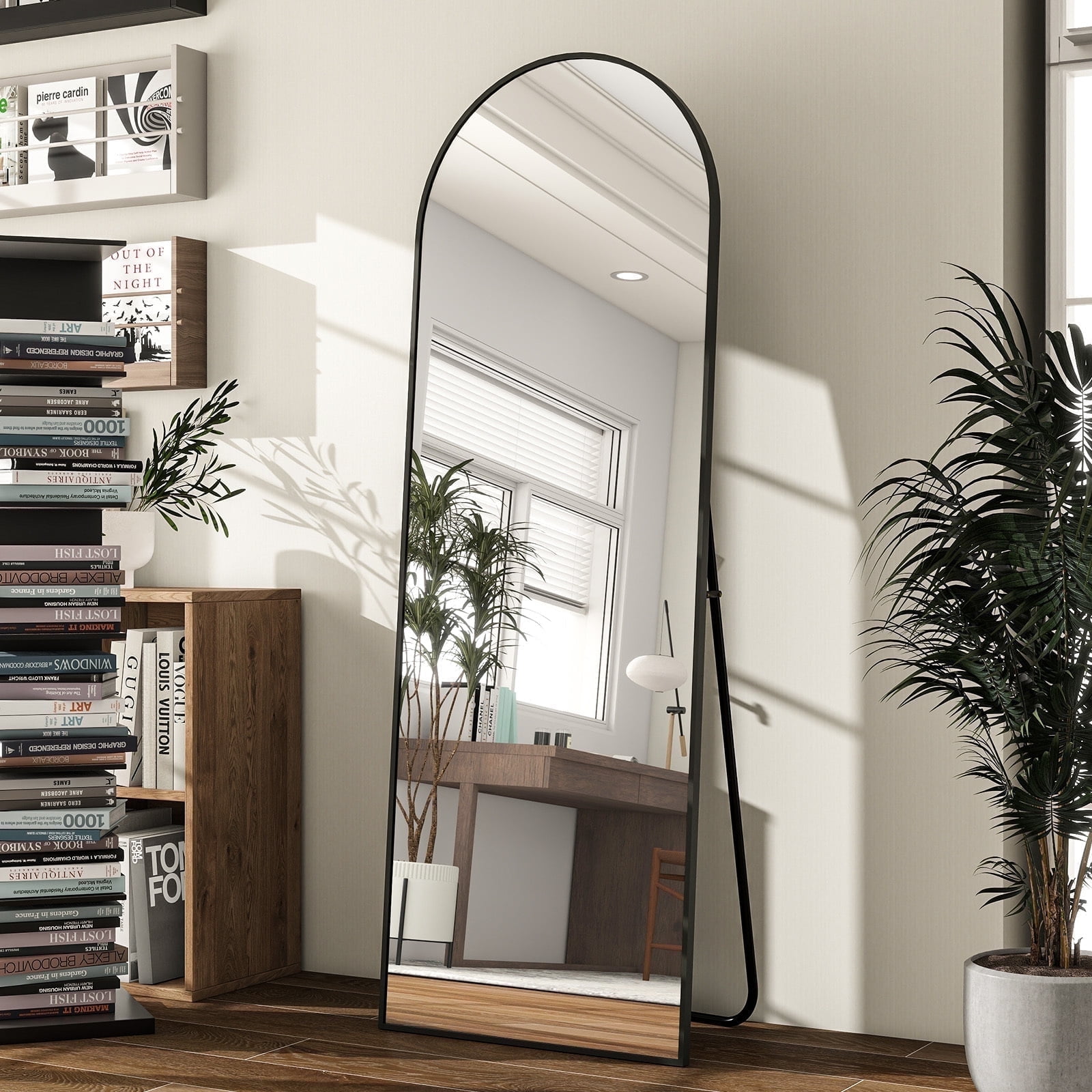 YVANLA 20"x58" Arched Full Length Mirror Floor Standing Mirror with Aluminum Alloy Frame, Black