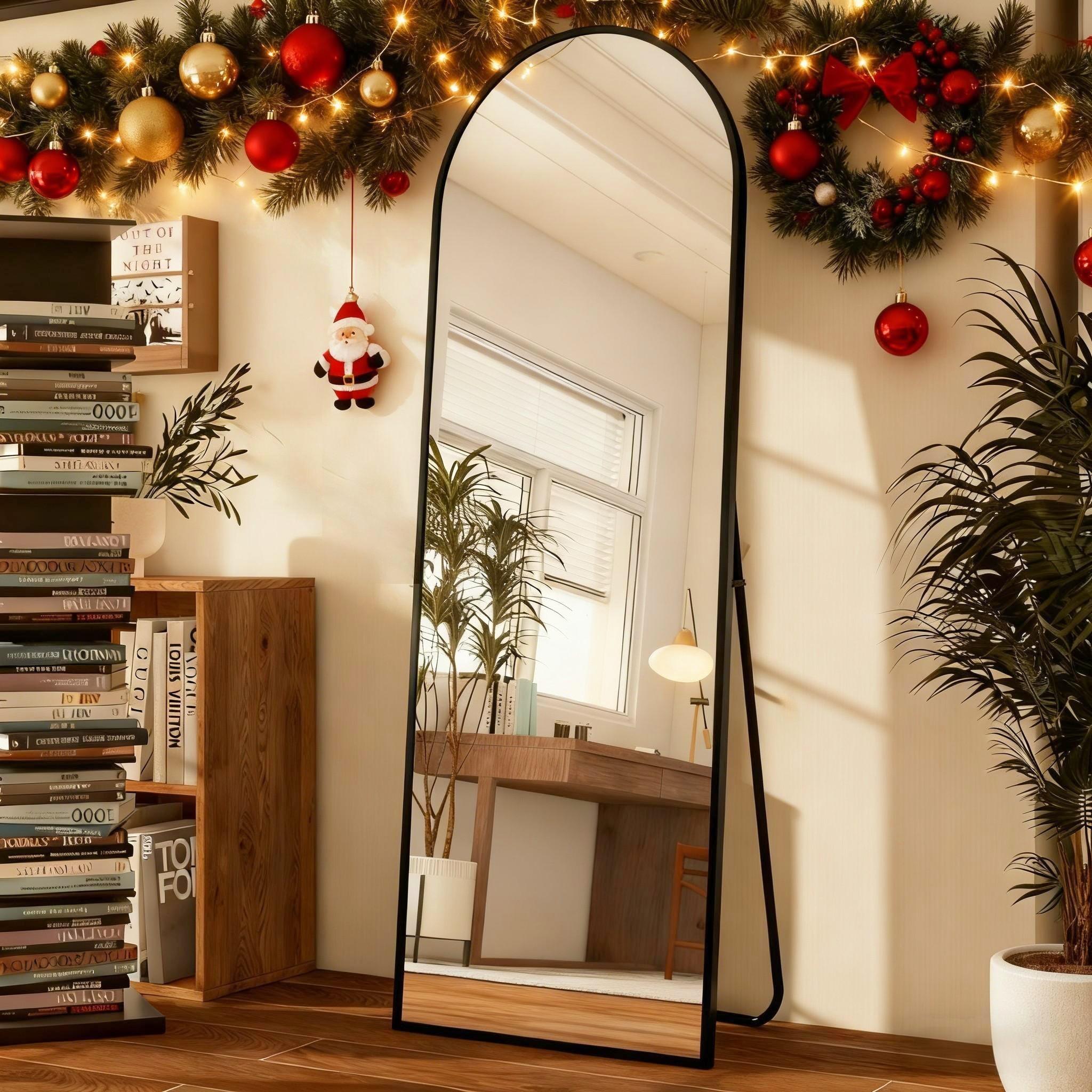 YVANLA 20"x58" Arched Full Length Mirror Floor Standing Mirror with Aluminum Alloy Frame, Black