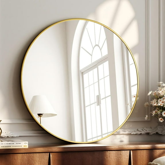 YVANLA 24" Rounded Bathroom Wall Mirror Vanity Mirror,Gold