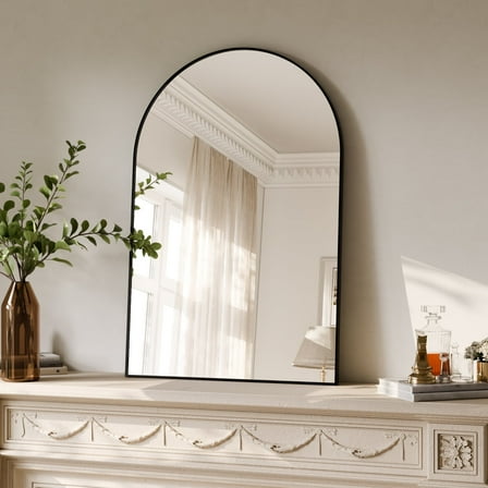 YVANLA 24"x16" Arched Bathroom Mirror Wall Mounted Mirror with Aluminum Alloy Frame, Black