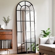 YVANLA 24"x65" Arched-Top Window Pane Full Length Mirror Wall-Decor Mirror, Black