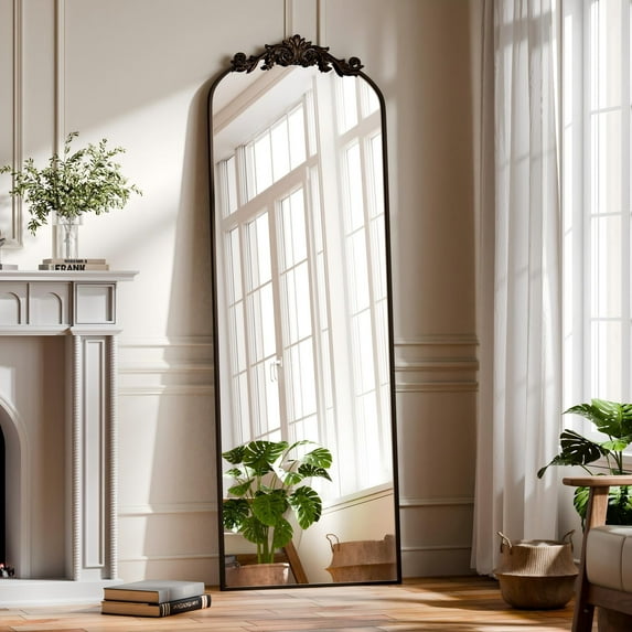 YVANLA 24"x67" Antique Arched Full Length Vintage Mirror with Free Standing, Antique Bronze