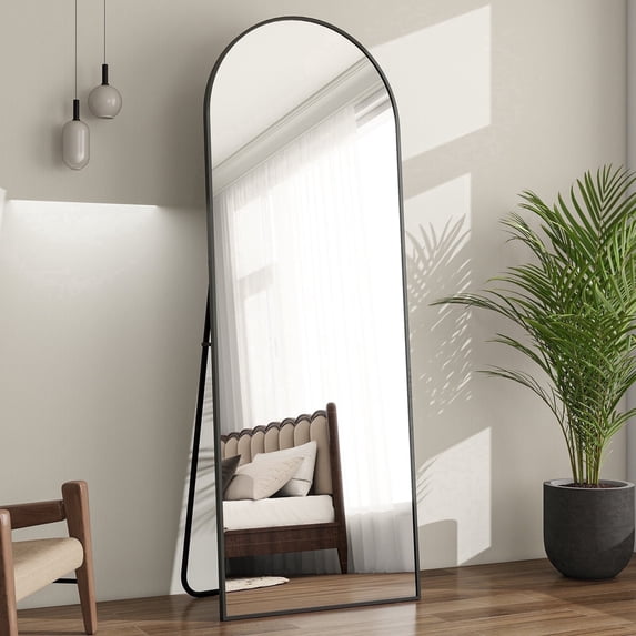 YVANLA 24"x68" Arched Full Length Mirror Floor Standing Mirror with Aluminum Alloy Frame, Black