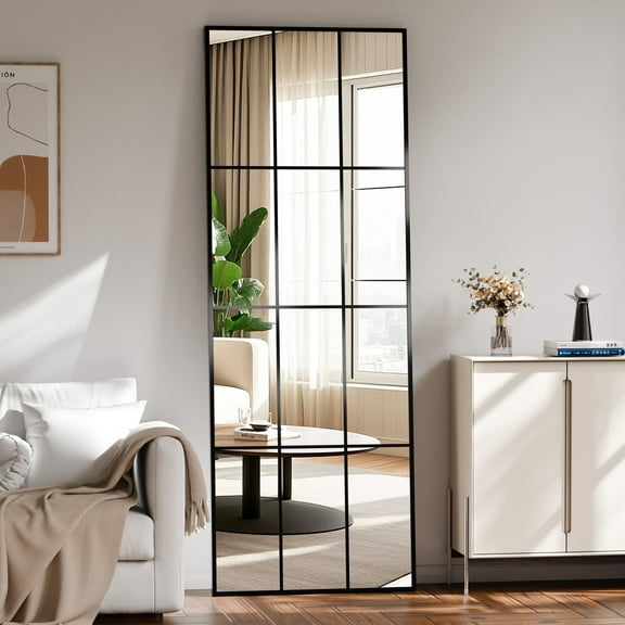 YVANLA 25"x69" Rectangular Window Pane Full Length Mirror Wall-Decor Mirror, Black