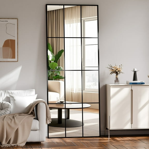 YVANLA 30"x71" Rectangular Window Pane Full Length Mirror Wall-Decor Mirror, Black