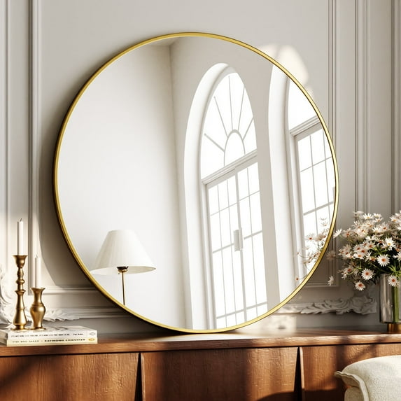 YVANLA 32" Rounded Bathroom Wall Mirror Vanity Mirror,Gold