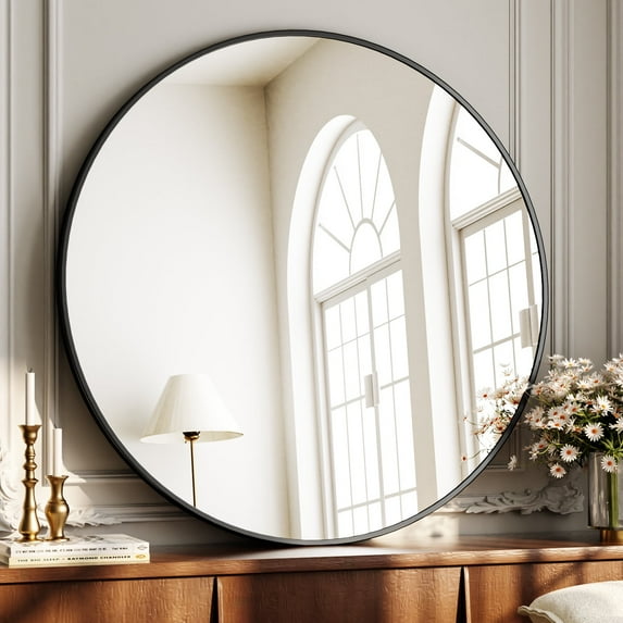 YVANLA 36" Rounded Bathroom Wall Mirror Vanity Mirror,Black