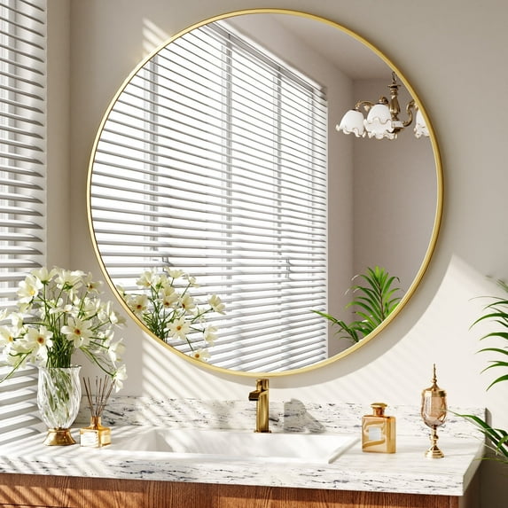 HARRITPURE 36" Rounded Bathroom Wall Mirror Vanity Mirror,Gold
