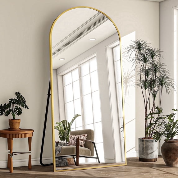 YVANLA 38"x77" Arched Full Length Mirror Floor Standing Mirror with Aluminum Alloy Frame, Gold