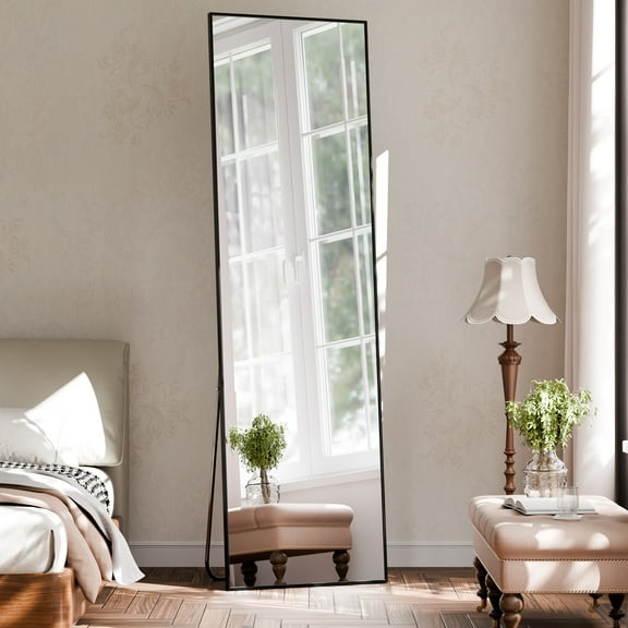 HARRITPURE 59"x16" Rectangular Full Length Mirror Aluminum Frame Floor Mirror with Aluminum Frame, Black